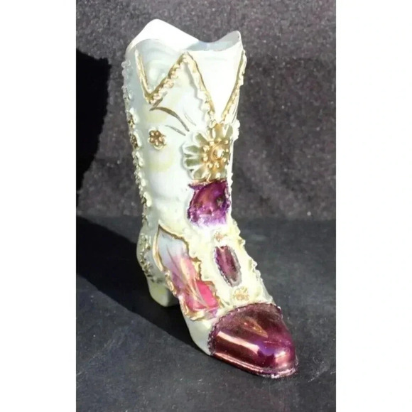 Vintage Miniature High Heel Boot Ceramic Shoe W/ Gold Trim - Picture 1 of 4